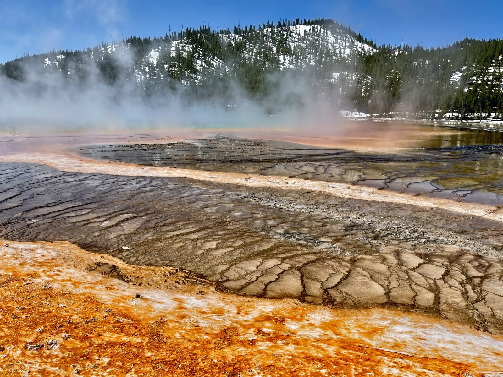 Grand Prismatic Spring's orange and blue rings, Yellowstone, shot on iPhone