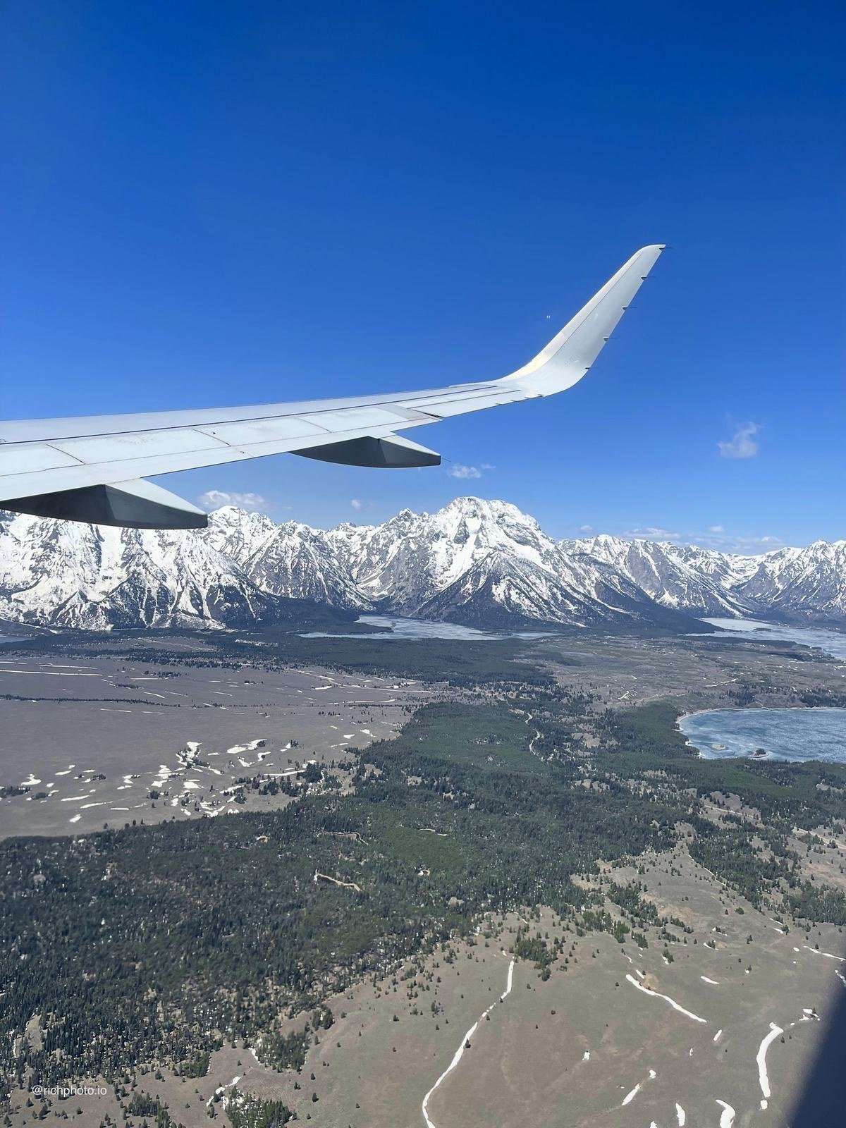 Teton Range seen from an airplane window